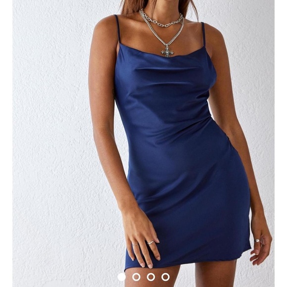 Urban Outfitters Dresses & Skirts - Urban Outfitters Navy Blue Satin Cowl Neck Mini Dress